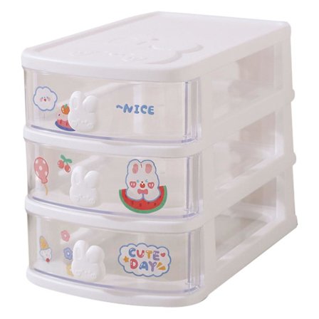 Sød opbevaringsboks til piger, skrivebordsopbevaringsskuffe med flere lag, lille kaninhåndtag - Hvid