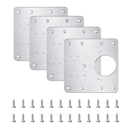 Rostfri gångjärnsreparationsplatta, 4 stycken köksgångjärnsreparationsplattor med 24 stycken skruvar, 9 x 9 cm köksgångjärnsreparationsset