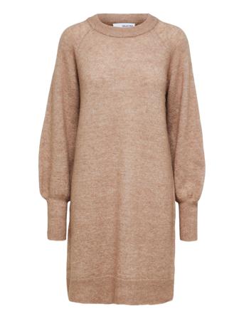 Slflulu Ls Knit Dress O-Neck Beige Selected Femme