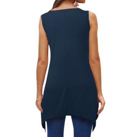 Ärmlös T-shirt Dam Rund Hals Enfärgad Topp Casual ,