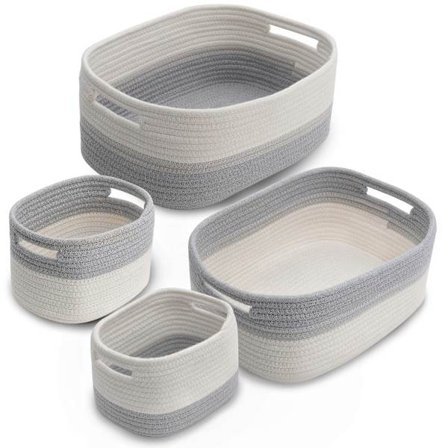 Opbevaringskurvesæt af bomuldsreb, sæt med 4 - med håndtag, til opbevaring af tøj VTT