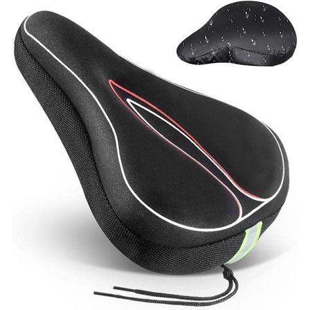 Cover, Memory Foam Bike Sadel Comfort Cover 18 x 28cm x 3,5cm Halkskydd med reflekterande remsa för mountainbike, motionscykel, elcykel (av