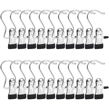Klesklype Krok 20 Stykker Bærbar Klesvask Krok Starterklips Krok Rustfritt Stål Flerbrukskrok Metallkleskrok for Bukser Sko Håndkle
