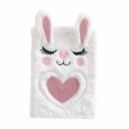 Flickor Pojkar Plysch Anteckningsbok Dagbok 3D Söta Djurdesigner A5 Storlek Journal Skola Födelsedag för Flickor Barn Vit Kanin