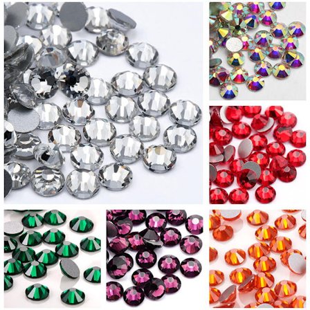 8640 stk. - Limfiks glas flad bag krystal rhinestones runde ædelstene,