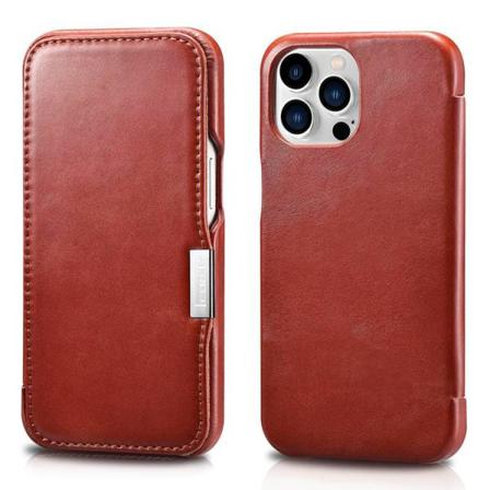 Icarer Vintage Folio Äkta Läder Fodral Iphone 13 Pro - Röd Röd