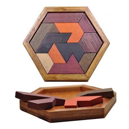 Kuusikulmainen Tangram-palapeli, puinen palapeli lapsille ja aikuisille, haastavia palapelejä, puinen aivojumppapeli