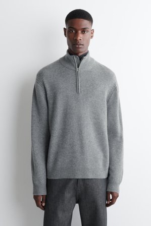 COS Men's Cashmere Zip Up Jumper in Grey