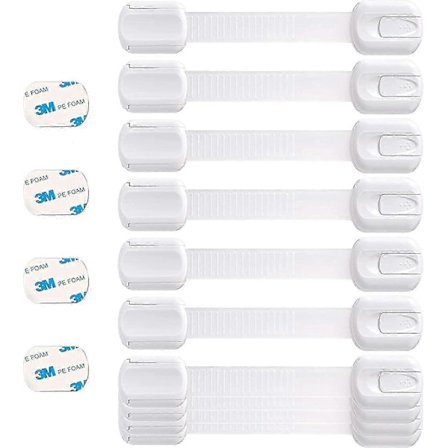 Booboo X10 Børnesikring Skabslåger med Stropper | Babysikre Dine Skabe Uden Klemte Fingre | Ekstra Nem Installation, Intet Værktøj Nødvendigt