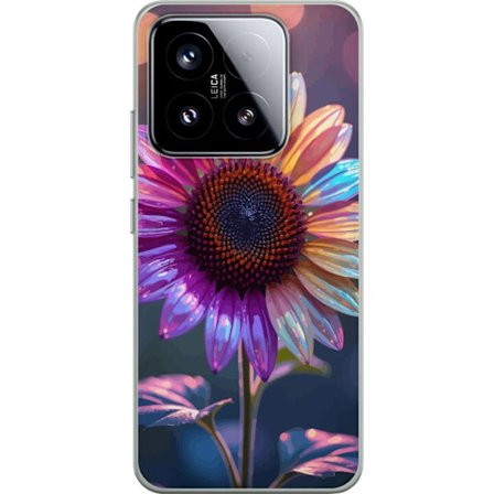 Kompatibelt Mobildeksel til Xiaomi 15 Irideserende blomst med glitrende kronblad i rosa lilla og gull mot myk bokeh bakgrunn