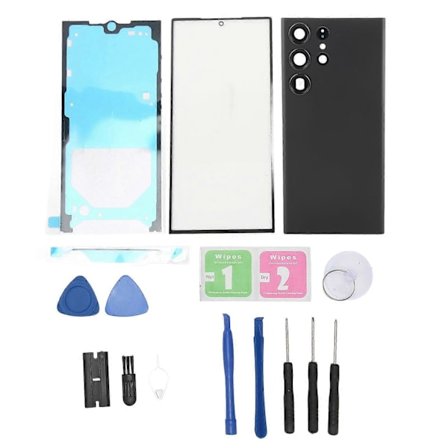 Bagglasudskiftning til S23 Ultra Bagside Bagcover Front Ydre Linse Glas Skærm Hus Dør Reparationssæt Udskiftningssæt Forudinstalleret Linse og 