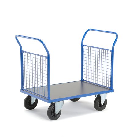 Platform trolley TRANSFER, 2 mesh ends, 1000x700 mm, elastic rubber, with brakes