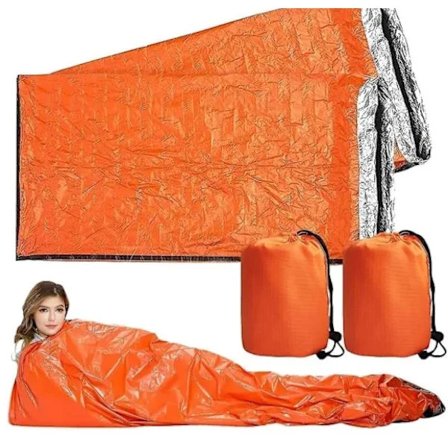 2 stk. Vandtætte Varme Nødsoveposer til Camping & Overlevelse orange farve 2 stk.