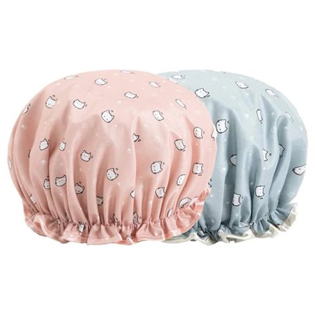 Waterproof Bath Hat Women Shower Cap Elastic Reusable Bath Hat Bathroom Double Layers Hair Cover Women Bathroom Accessories
