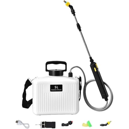 Elektrisk trädgårdsspruta axelspruta slitstark axel som förlängs upp till 60 cm infällbar axel 5L vit