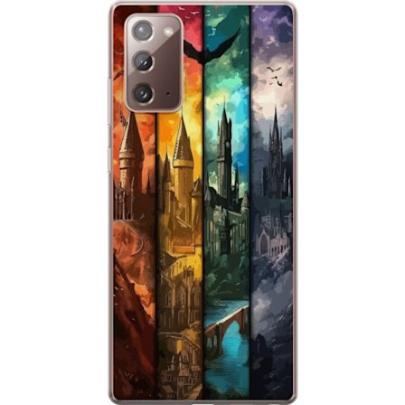 Kompatibel Mobilcover til Samsung Samsung Galaxy Note20 Fire magiske slotte i forskellige elementfarver, episk fantasykunst med ild vand luft og mørk