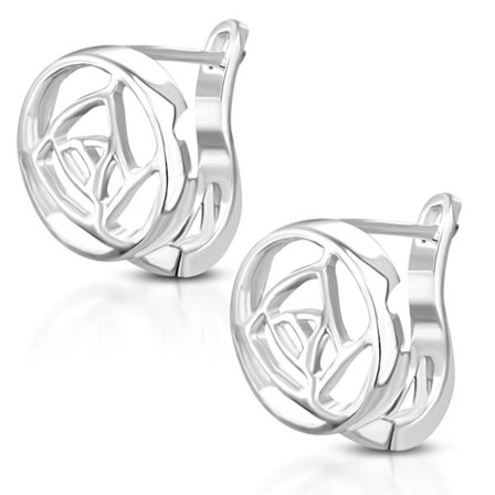 Silverpläterade Stud Örhängen i Form av en Söt Ros / Blomma i Silver Färg