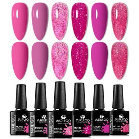 6st All-season Gel Nagellack Set Nude Rosa Röd Glitter Semi Permanent UV Gel Polish Kits Allt För Manikyr Soak Off Vernis