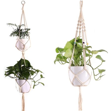 Planteophæng, hængende perler Planteholder Kurv Bomuldsreb en væg Pl
