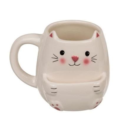 Kattmugg med fack - Okänt märke - Original - Vit - Cylindrisk - 400 mL