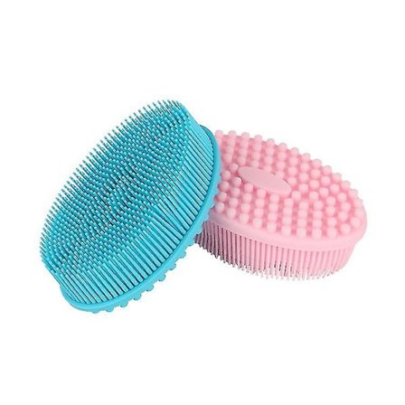 Silikone kropsbørste, blød kropsskrubber brusebadsbørste eksfolierende rengøringsbørste, behageligt ansigtshudmassageværktøj (2 stk., blå+pink)