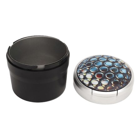 Bilaskebæger med LED-lys og låg, bærbar mini røgfri sølvfarvet kant auto askebæger