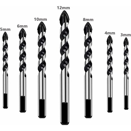 7-delt sett med bor for fliser, glass, betong, stein, murstein, fliser, keramikk og speil (3mm 4mm 5mm 6mm 8mm 10mm 12mm)