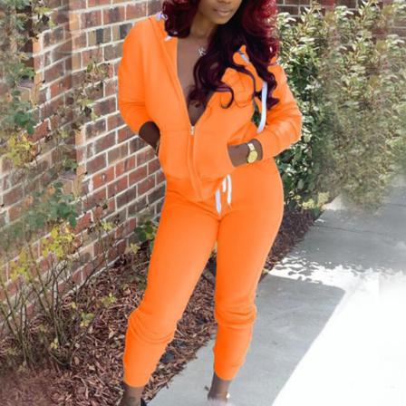 Dam Full Zip Långärmad 2piece Outfit Enfärgade Sweatsuits