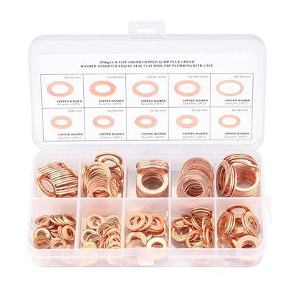 Kopparmetallbrickor, tätningsringspackningar, platta brickor, O-ring