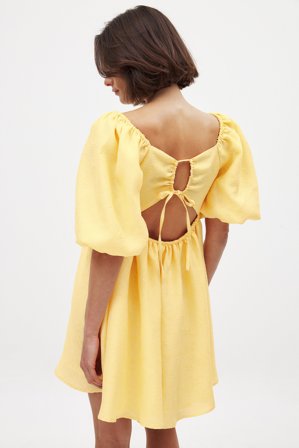 NA-KD Minikleid aus Jaquard mit Puffärmeln - Puffärmel Kleider - Gelb - EU 40