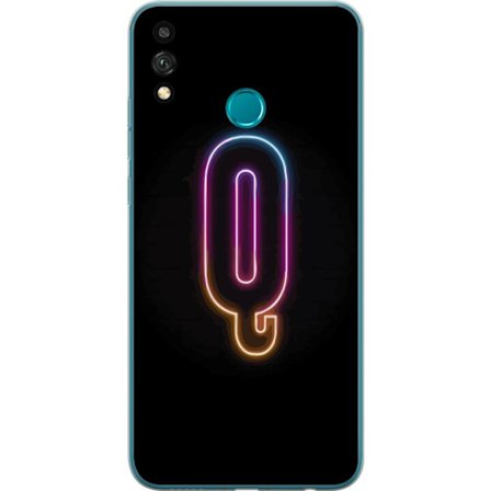 Yhteensopiva Puhelinkuori Honor Honor 9X Lite Minimalistinen neonkirjain Q kirkkaissa väreissä tummaa taustaa vasten