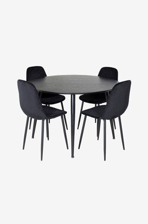 Venture Home - Spisegruppe Doris med 4 spisestoler Penally - Svart - Spisegruppe 4 personer - Fra Homeroom