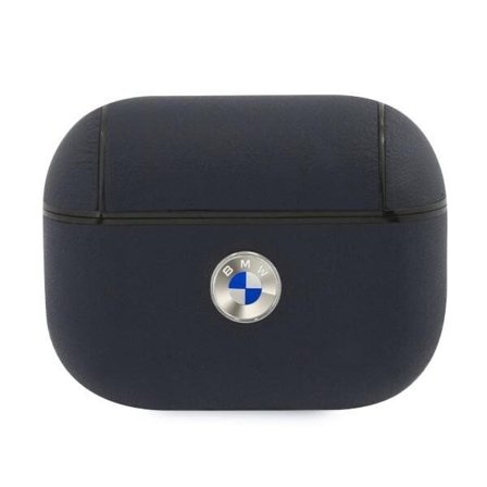 BMW Aitoa nahkaa Silver Logo AirPods Pro -kotelo - laivastonsininen