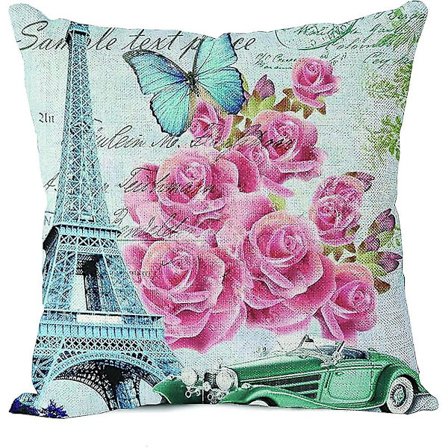 Pudebetræk Vintage Bogstav Paris Eiffeltårn Med Acsergery Blomst Og Sommerfugl Kast Gave