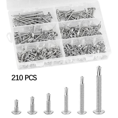210-delars set med självborrande skruvar i 6 storlekar, krysshuvud, för metallreparation