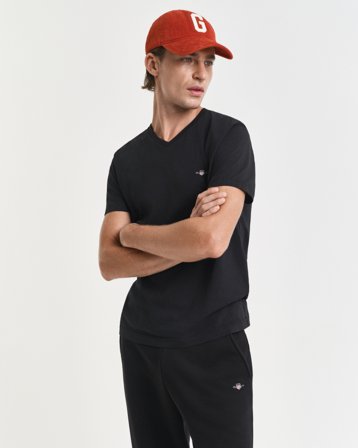 GANT Herren Slim Fit T-Shirt mit V-Ausschnitt (XXS) Schwarz