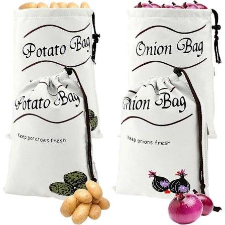 Kartoffelpose & Løgpose Bomuldsposer med snøre Genanvendelig Grøntsagsopbevaringspose (FMY)
