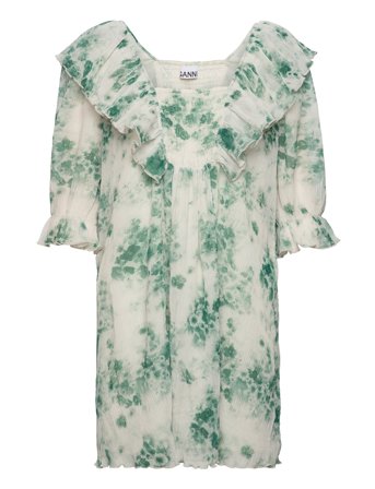 Ganni | Pleated Georgette Ruffle Mini Dress | 34