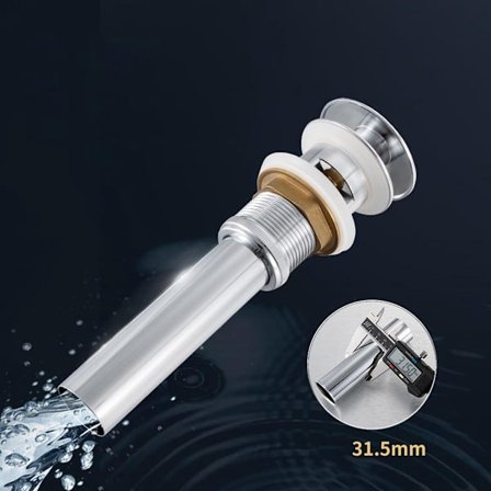 Pop-up afløbsprop med overløb til badevask, toiletkumme, krom finish