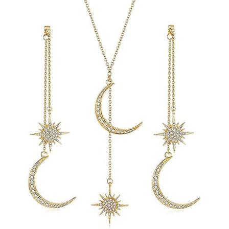 Mode Glittrande Kristall Stjärna Måne Vitguld Färg Dropp Örhängen Smycken För Kvinnor Örhänge Jackor