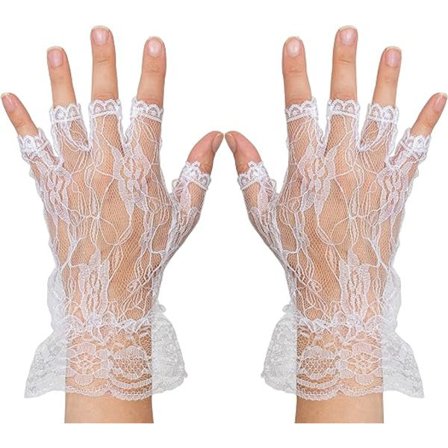 Fingerløse Hvite Håndklær i Blonder - Dame- og Jenteblonder med Ruffler