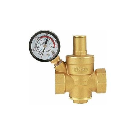 Messinkinen vedenpaineenalennin, DN20 messinkinen säädettävä vedenpaineenalennin paineenmittarilla