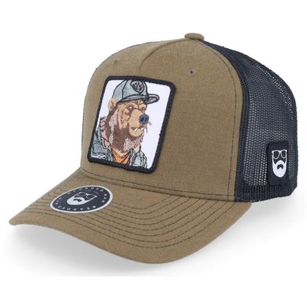 Bearded Man - Brun trucker Caps - Bear Cap Man Coffee/Black/Black A-frame Trucker @ Hatstore
