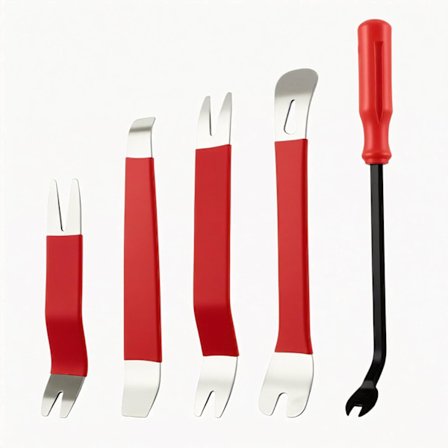 Afmonteringsværktøjssæt til køretøjer, 5 stk. Metal Trim Kiler + Løfteværktøj, Bilreparationssæt til Dørpanel og Trim Fjernelse, Rød