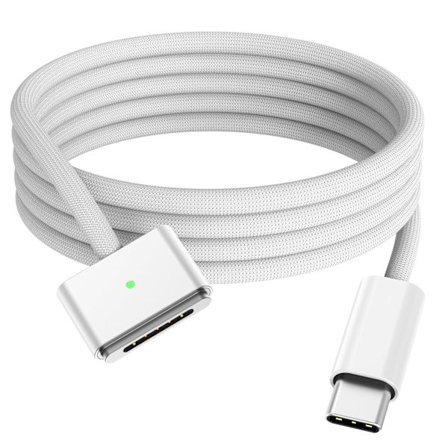 140W USB-C til Magnetisk 3-kabel for MacBook, 2 meter nylonflettet for 2024 MacBook Pro 14" 16" M4, Pro 14" 16", Air 13" 15", hvit, 2 meter