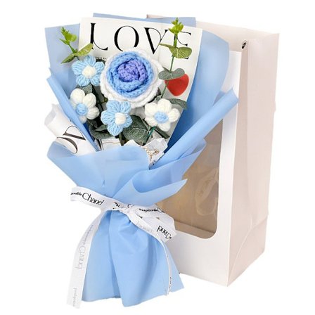 Hæklede buketter, håndlavede blomsterprodukter, gaver til kvindedagen og mors dag