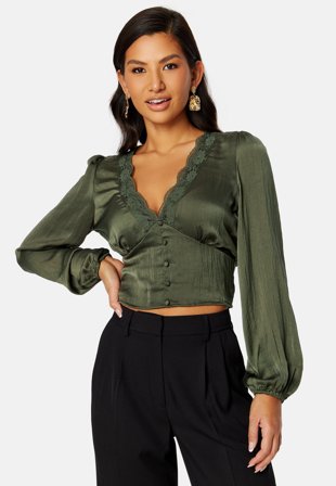 BUBBLEROOM Lucinda satin blouse Dark green Klær
