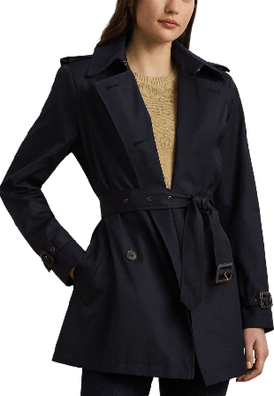 Lauren Ralph Double-Breasted Cotton-Blend Trench Coat Kappor Dam Blå L