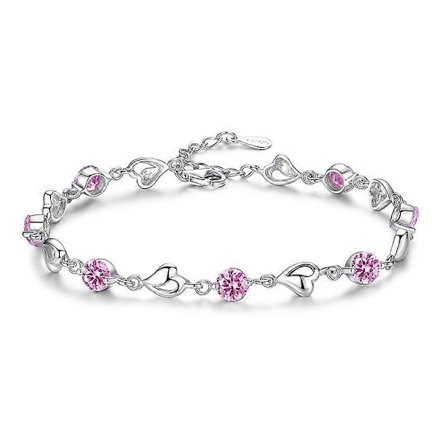 Sølvarmbånd til kvinder, 925 sterlingsølv hjertearmbånd venskab krystalarmbånd