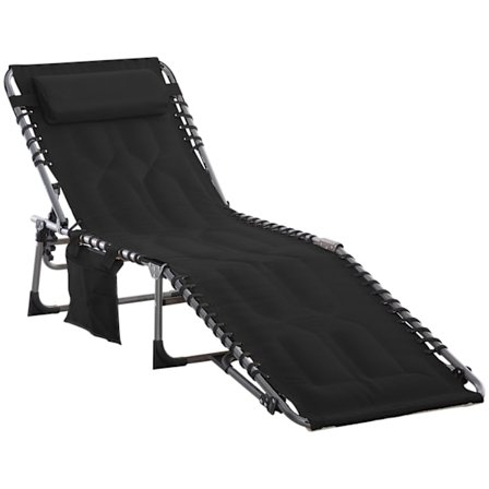 Sun Lounger Foldbar Have Lounger Sammenklappelig Liggestol Med Pude Have 5 Level Ryglæn Justerbar Stål Oxford Stof Sort 188 X 57 X 30 Cm